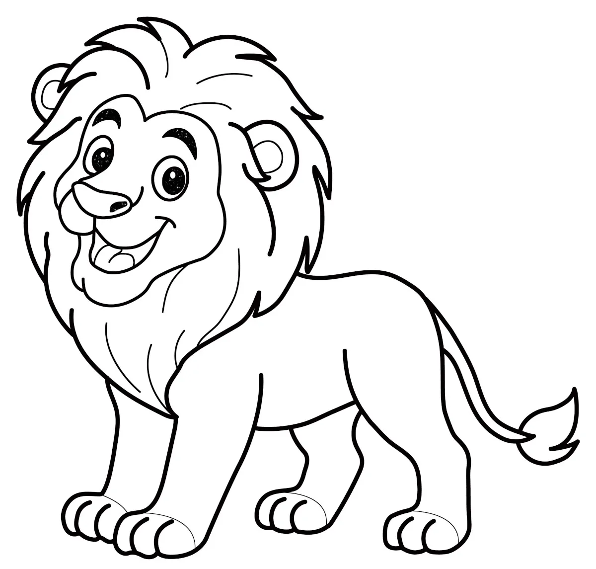 Happy Cartoon Lion Standing with Big Mane and Smiling Face 🦁🌞😊 Coloring Page