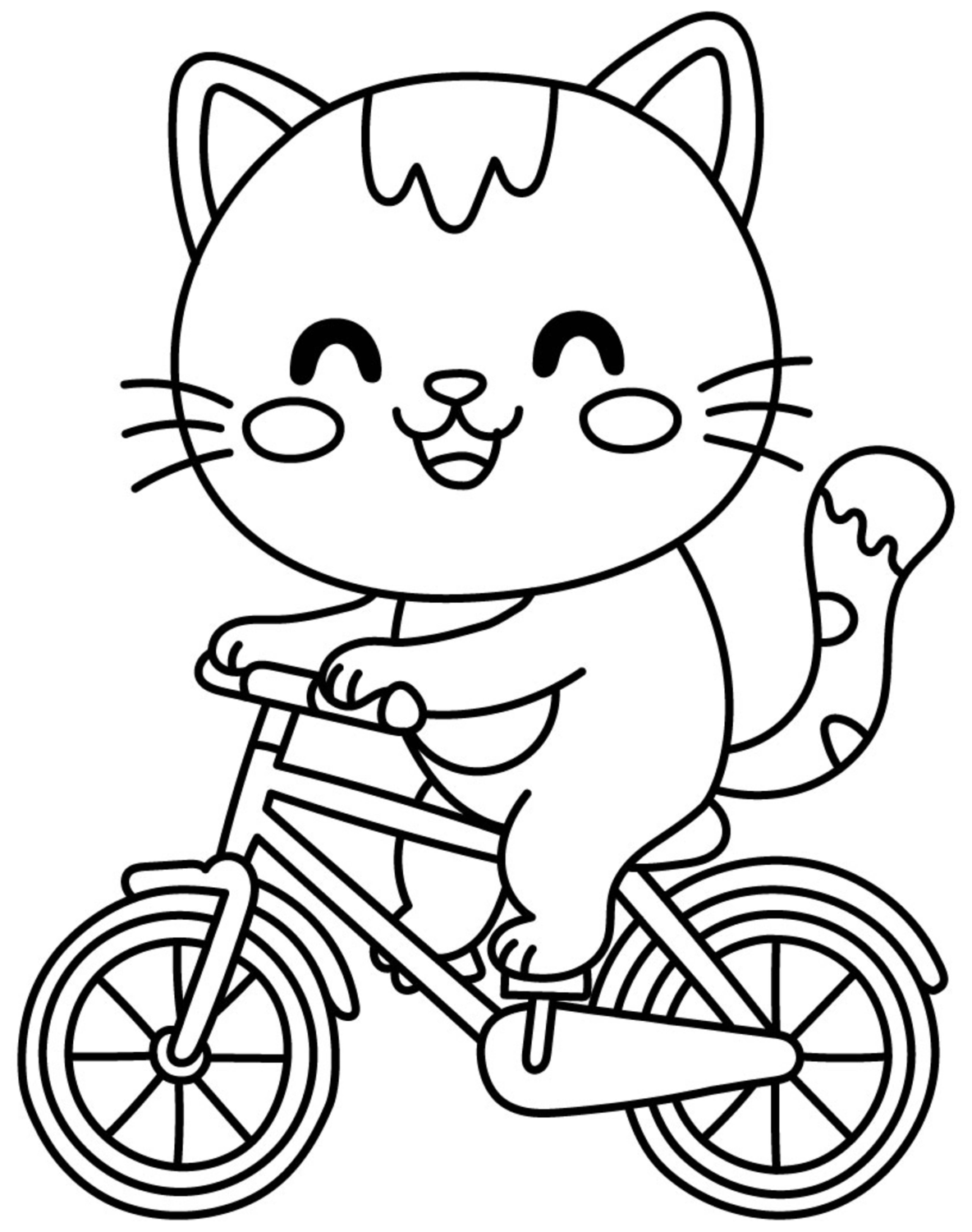 Happy Cat Riding a Bicycle with a Friendly Smile 🐱🚲😊 Coloring Page