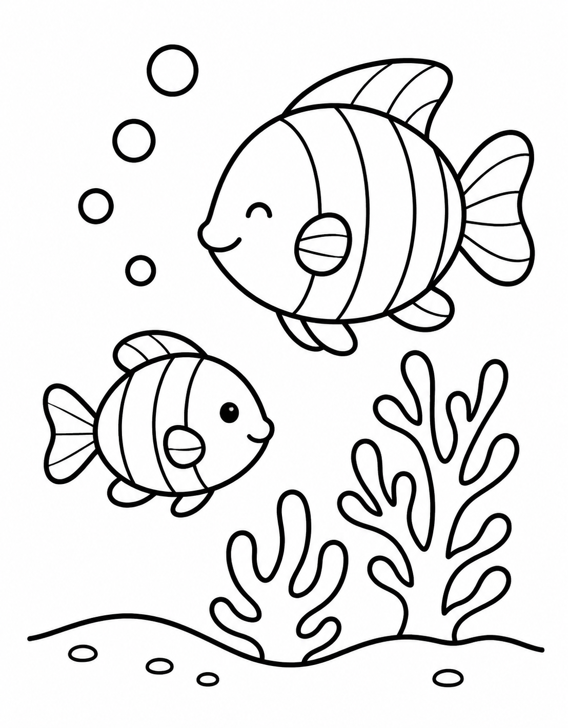 Happy Clown Fish Near Coral Reef 🐠🌊🐚 Coloring Page