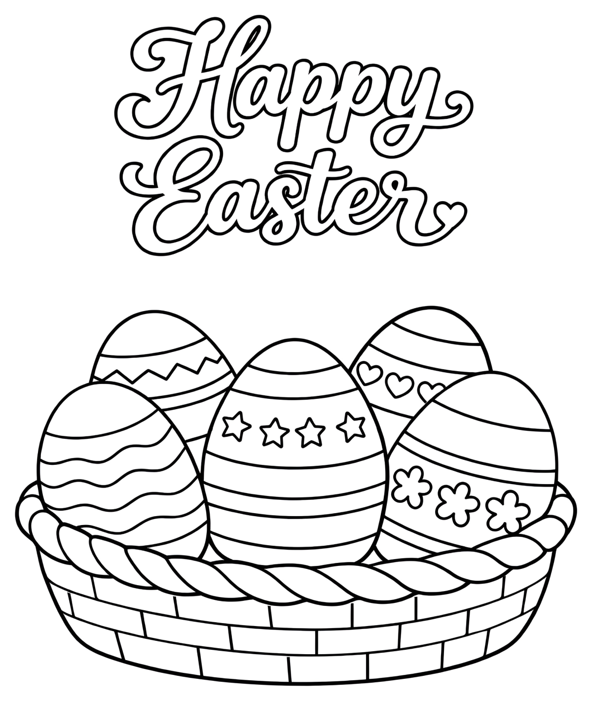 Happy Easter Basket with Easter Eggs 🐰🥚🌸 Coloring Page