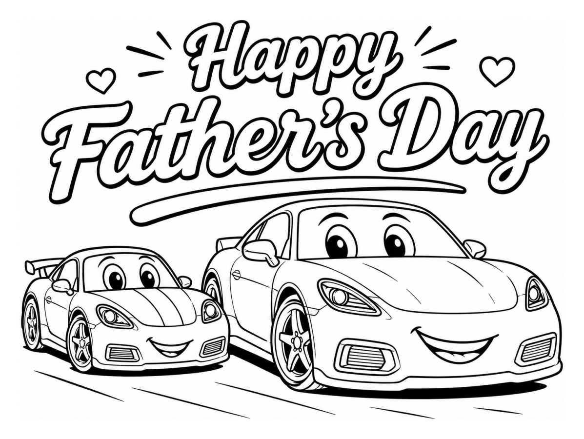Happy Father’s Day Cars with Friendly Faces 🚗💙👨‍👦 Coloring Page