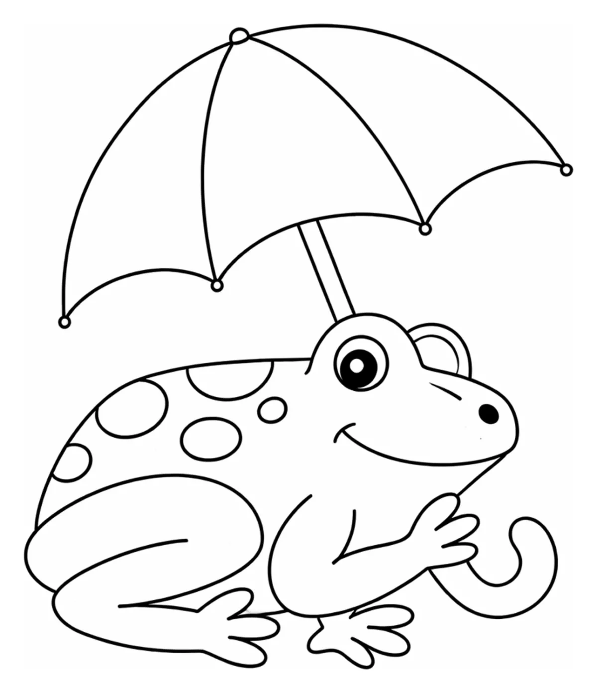 Happy Frog with Umbrella Under the Rain 🐸☔🌧️ Coloring Page