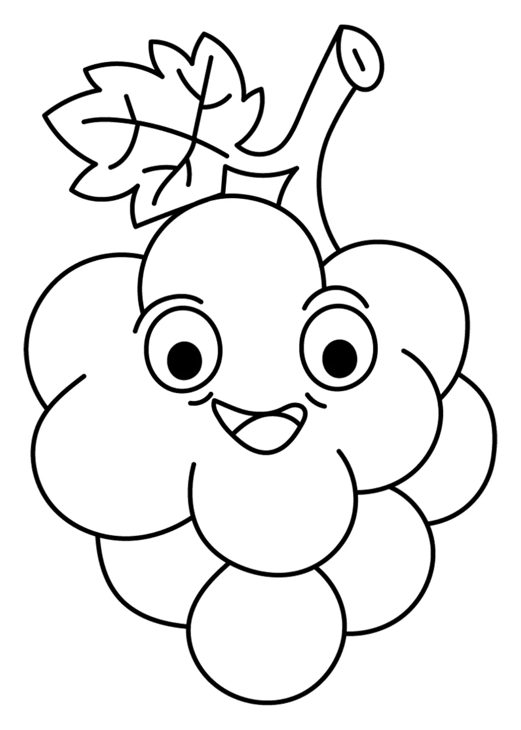 A Happy Grape with a Leaf and Stem 🍇🌿😊 Coloring Page