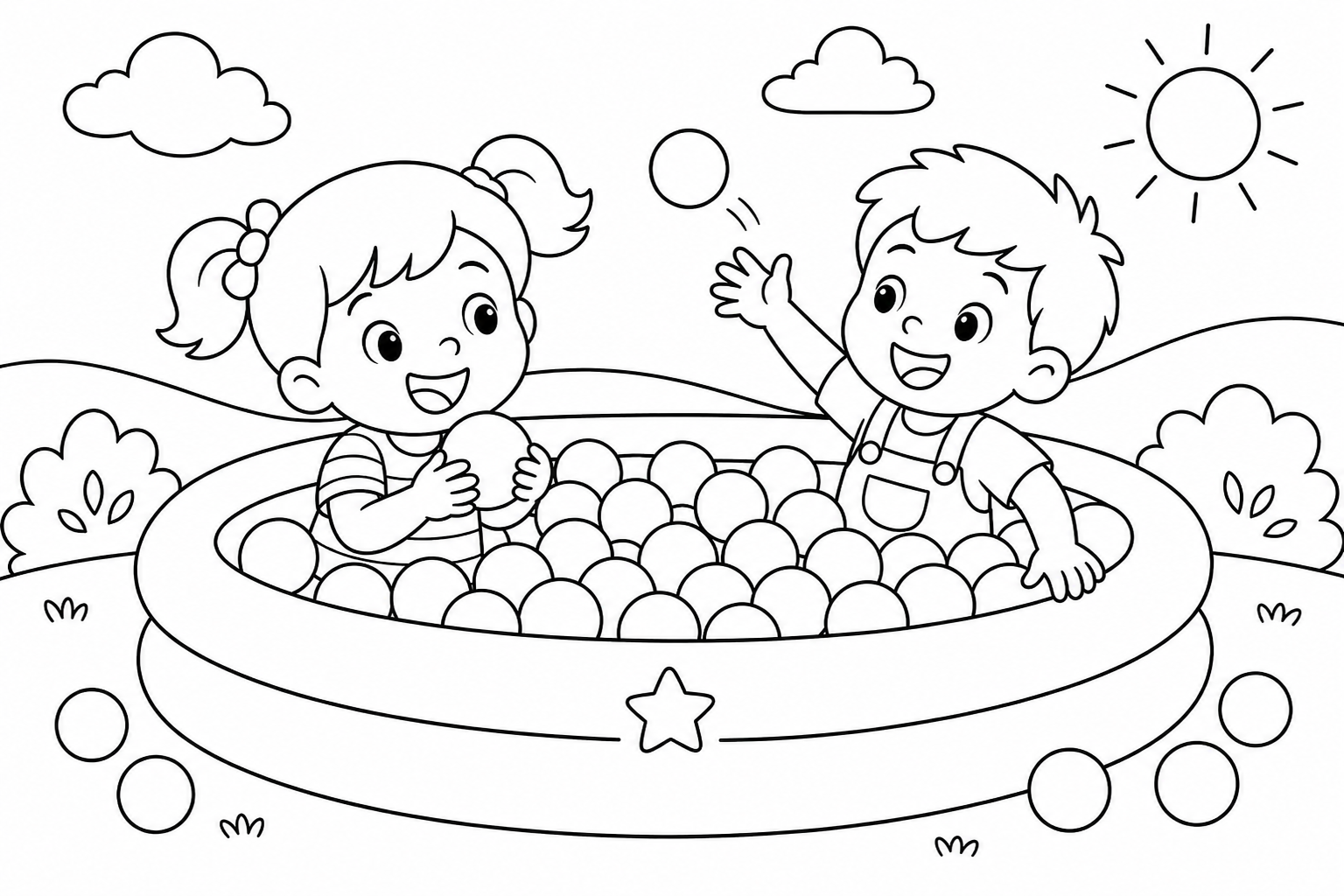 Happy Kids Playing in a Ball Pit 🎈👦👧 Coloring Page