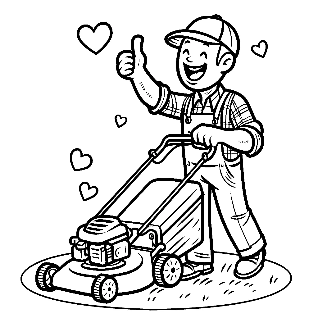 Happy Man Mowing Grass with Grass Mower Thumbs Up 🌿🚜😊 Coloring Page