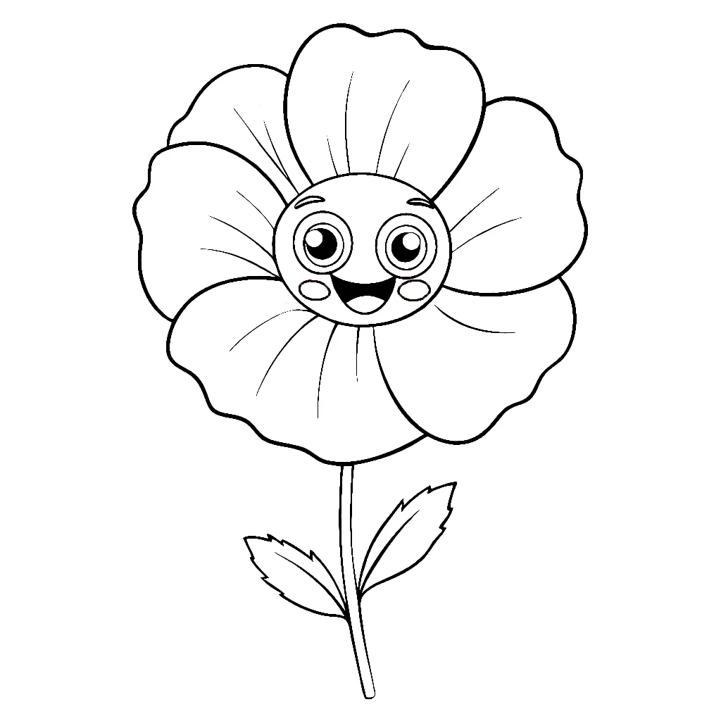 Happy Poppy Flower Cartoon Style 🌸😊 Coloring Page