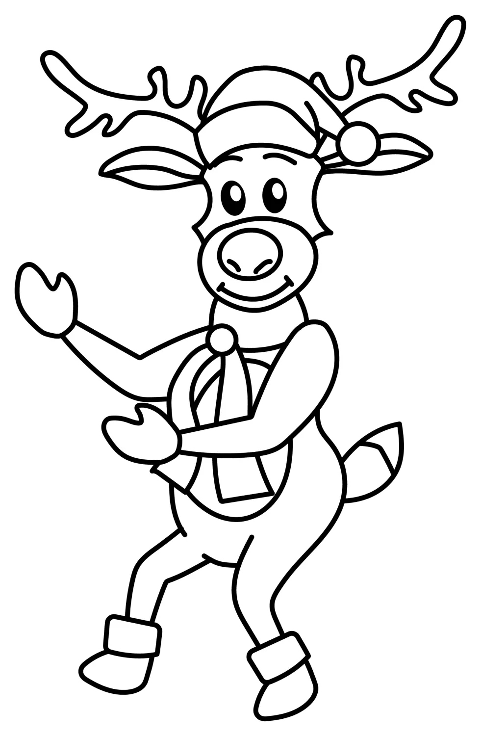 Happy Reindeer Wearing a Santa Hat 🦌🎅❤️ Coloring Page