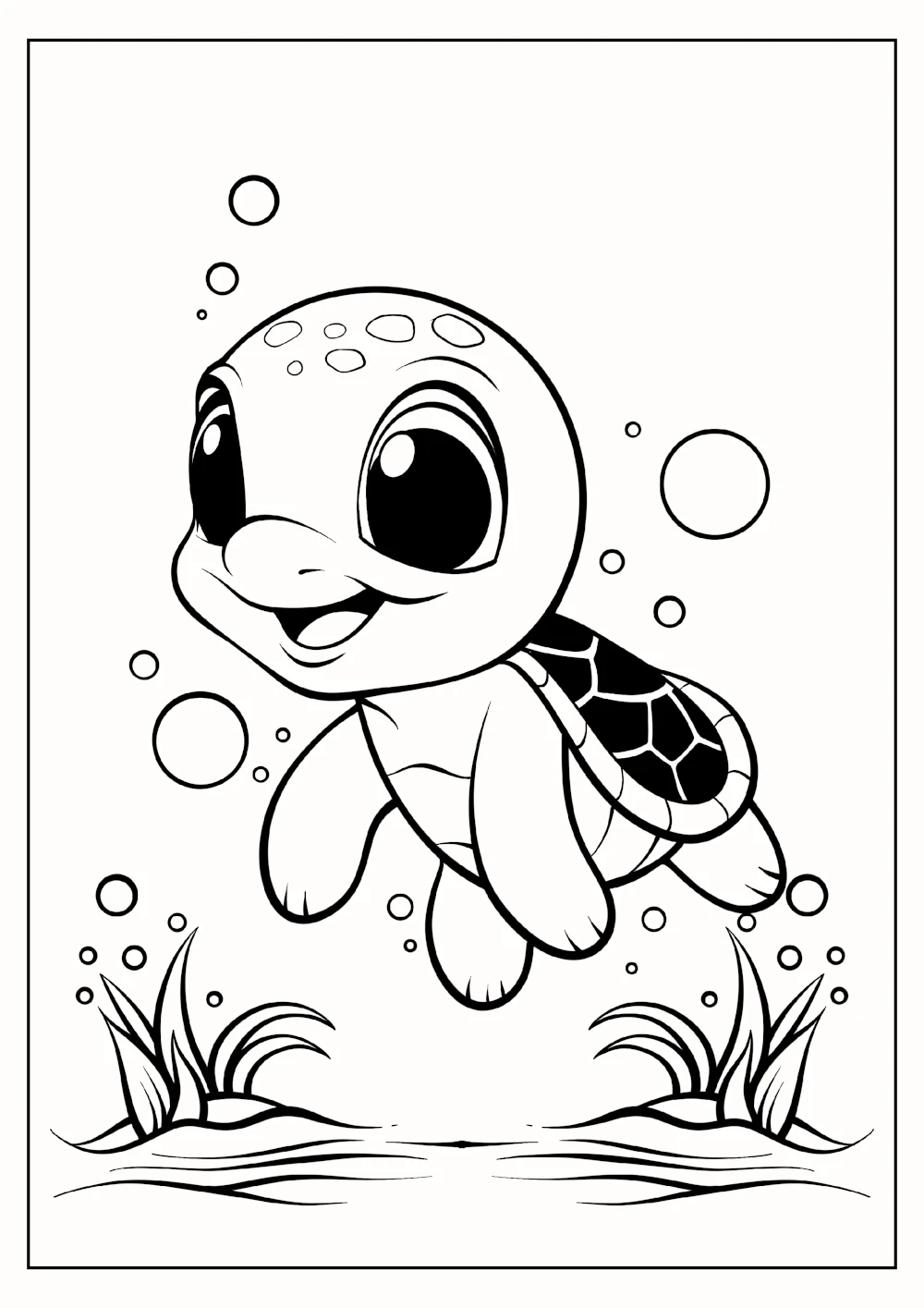 Happy Sea Turtle Swimming in the Ocean 🐢🌊🐠 Coloring Page