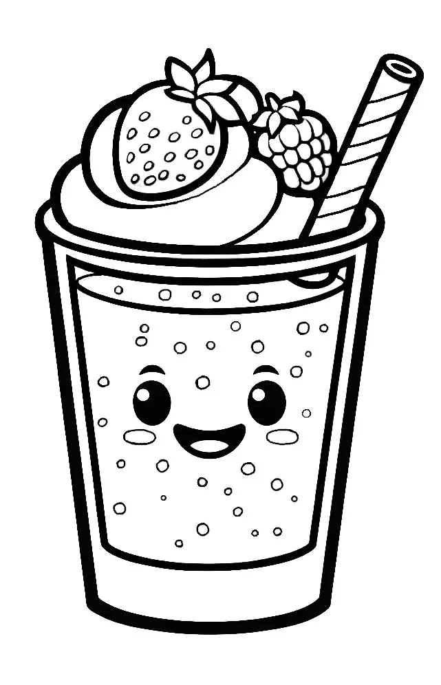 Happy Strawberry Raspberry Smoothie with Cream 🍓🥤😊 Coloring Page
