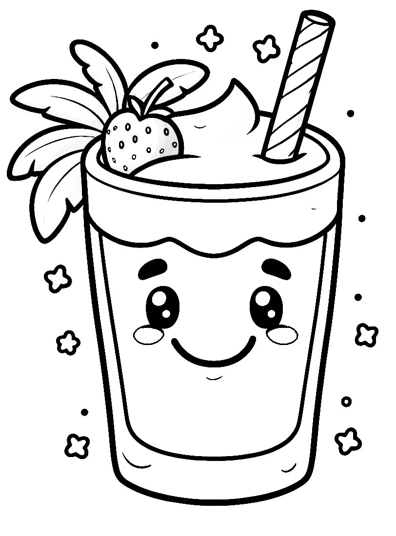 Happy Strawberry Smoothie 🍓🥤😊 Coloring Page