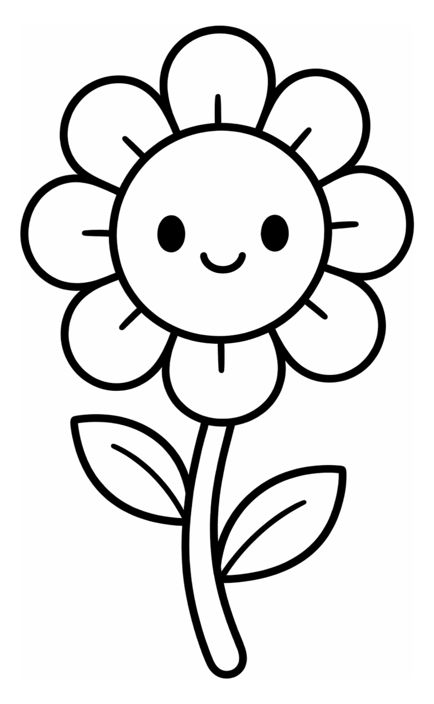 Happy Sunflower with a Friendly Face and Leaves 🌻🌿 Coloring Page