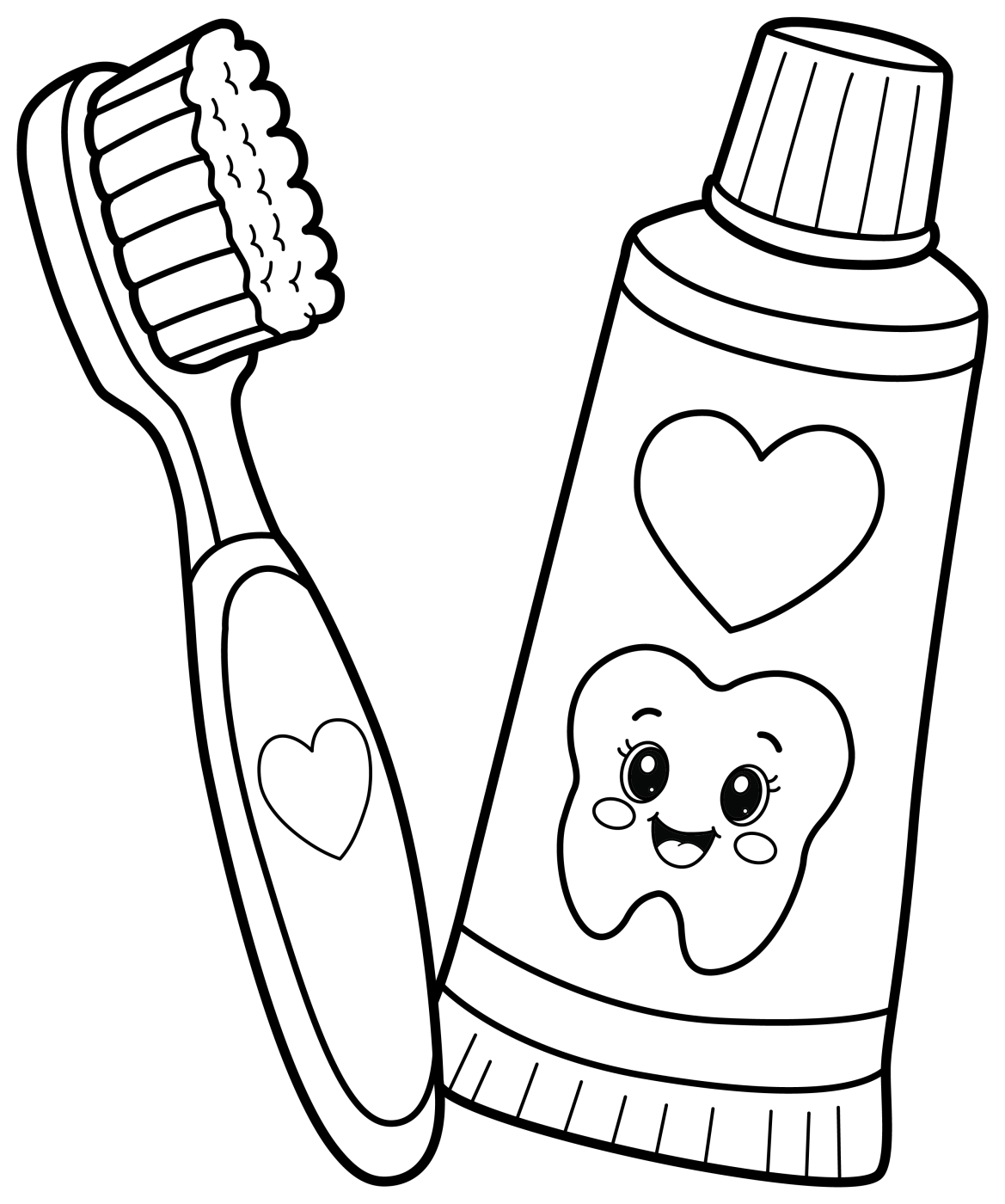 Happy Toothbrush and Toothpaste 🪥🦷✨ Coloring Page