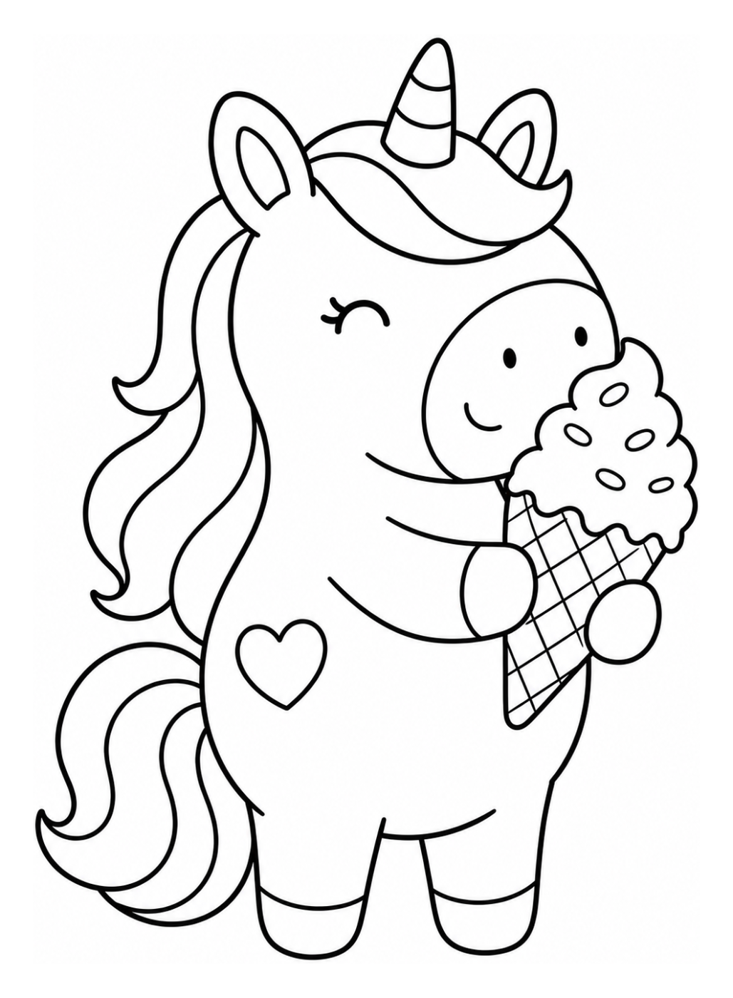 Happy Unicorn Eating Ice Cream 🦄🍦✨ Coloring Page