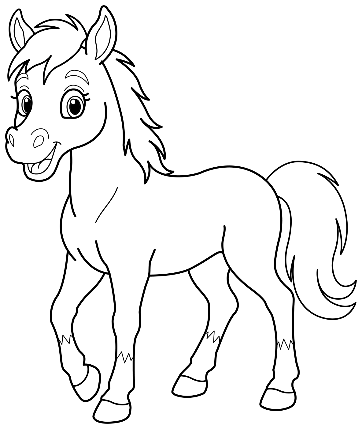 Happy Young Horse with a Friendly Smile 🐴🌟🌾 Coloring Page