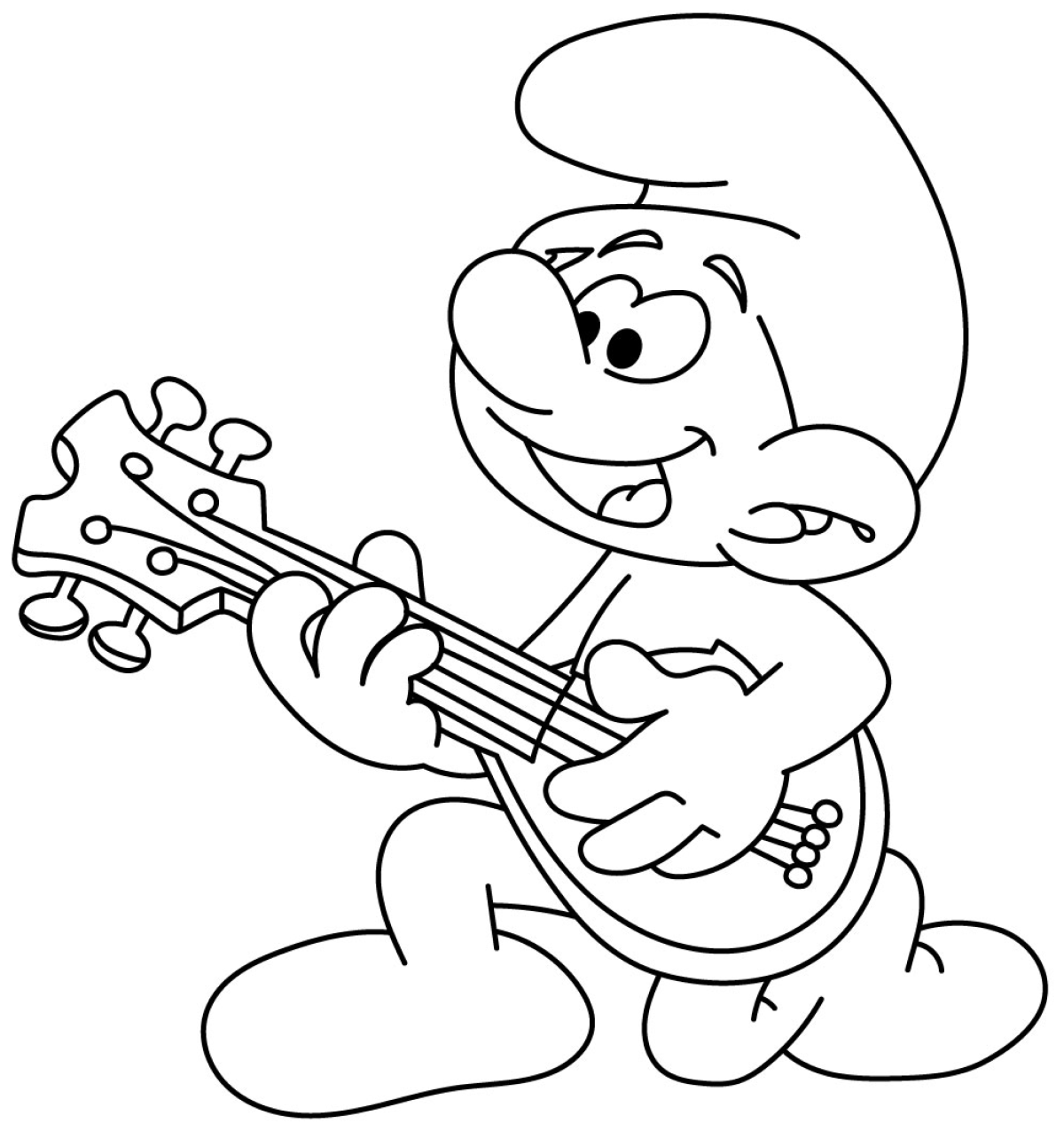 Harmony Smurf Playing Guitar with a Smile 🎵🎸😊 Coloring Page