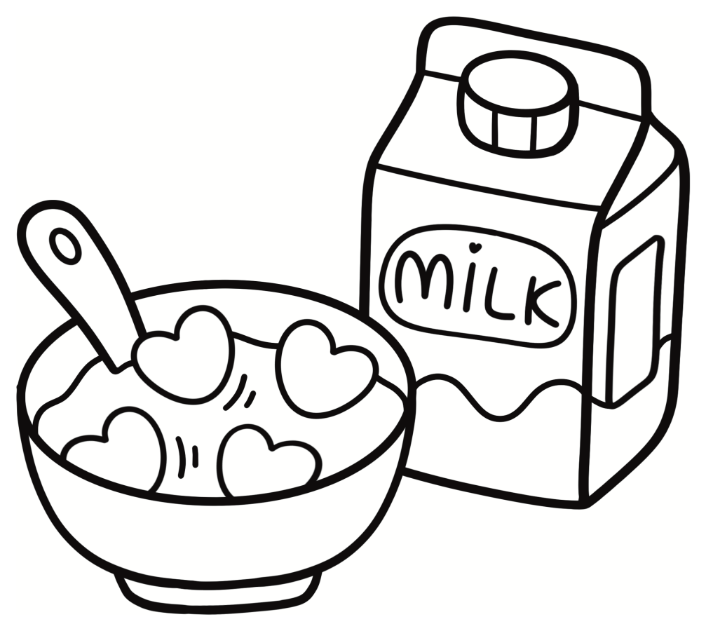 Heart-Shaped Cornflakes with Milk 🥣💖🍽️ Coloring Page
