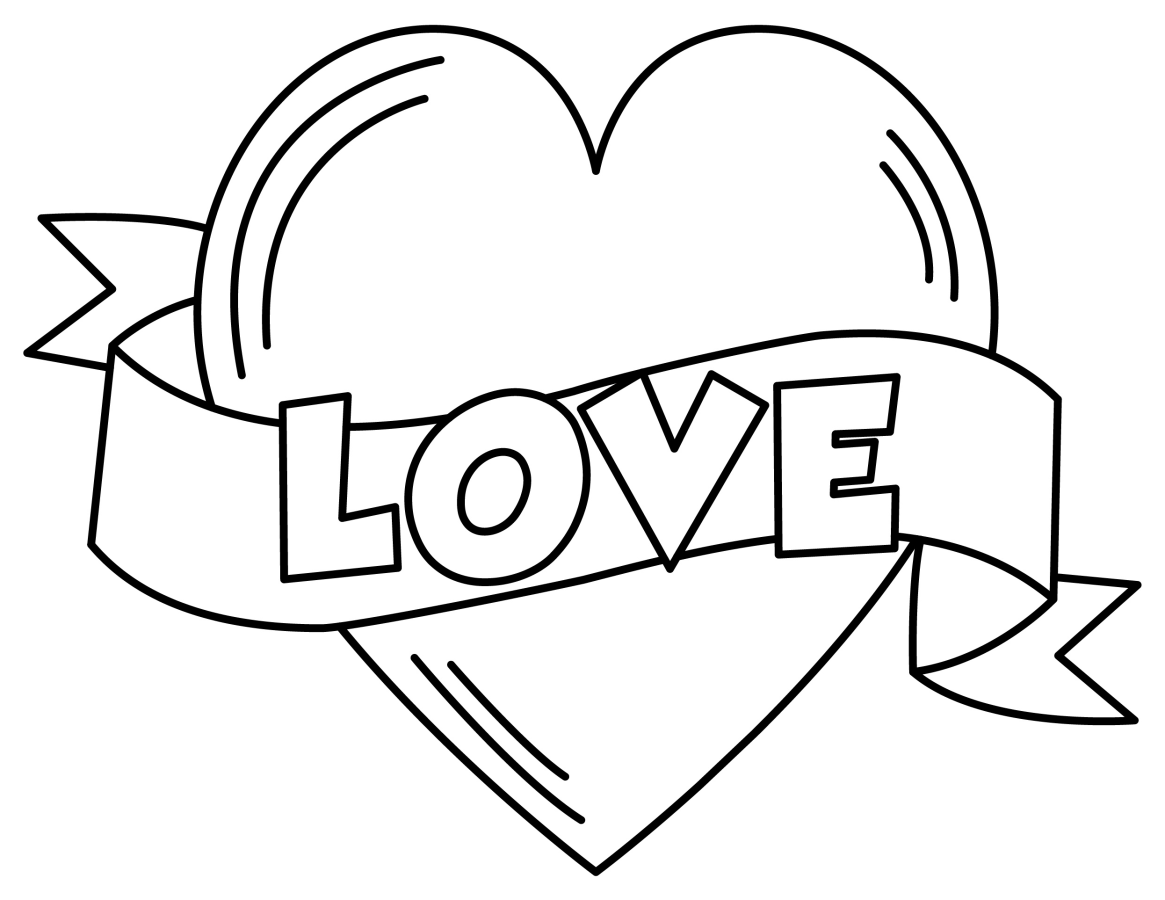 Heart-Shaped Love Banner with Ribbon 💖🎀 Coloring Page