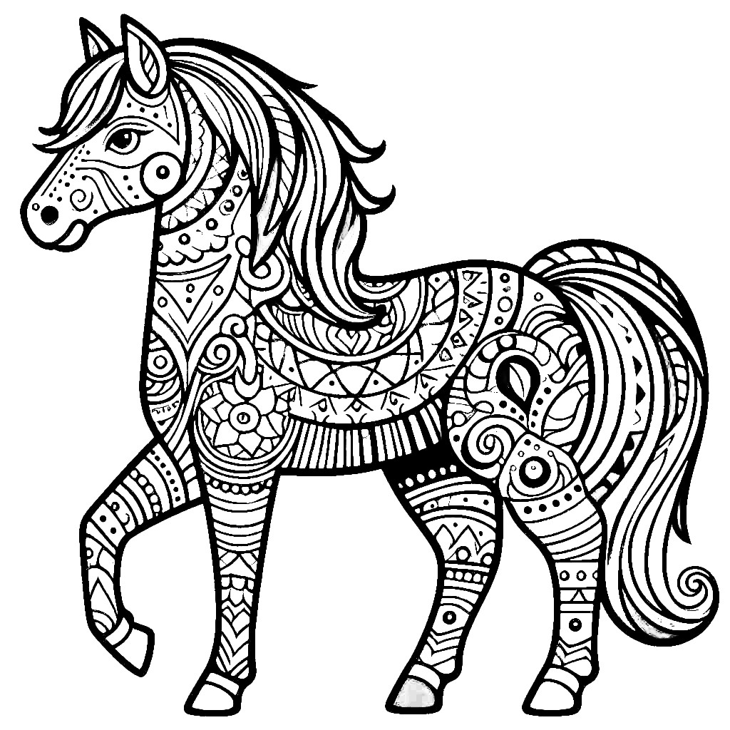 Horse with Artistic Patterns 🐴🎨🌟 Coloring Page