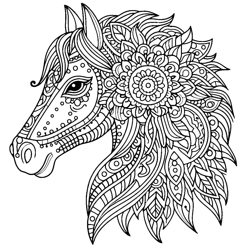 Horse Head Mandala Style 🐴🎨 Coloring Page