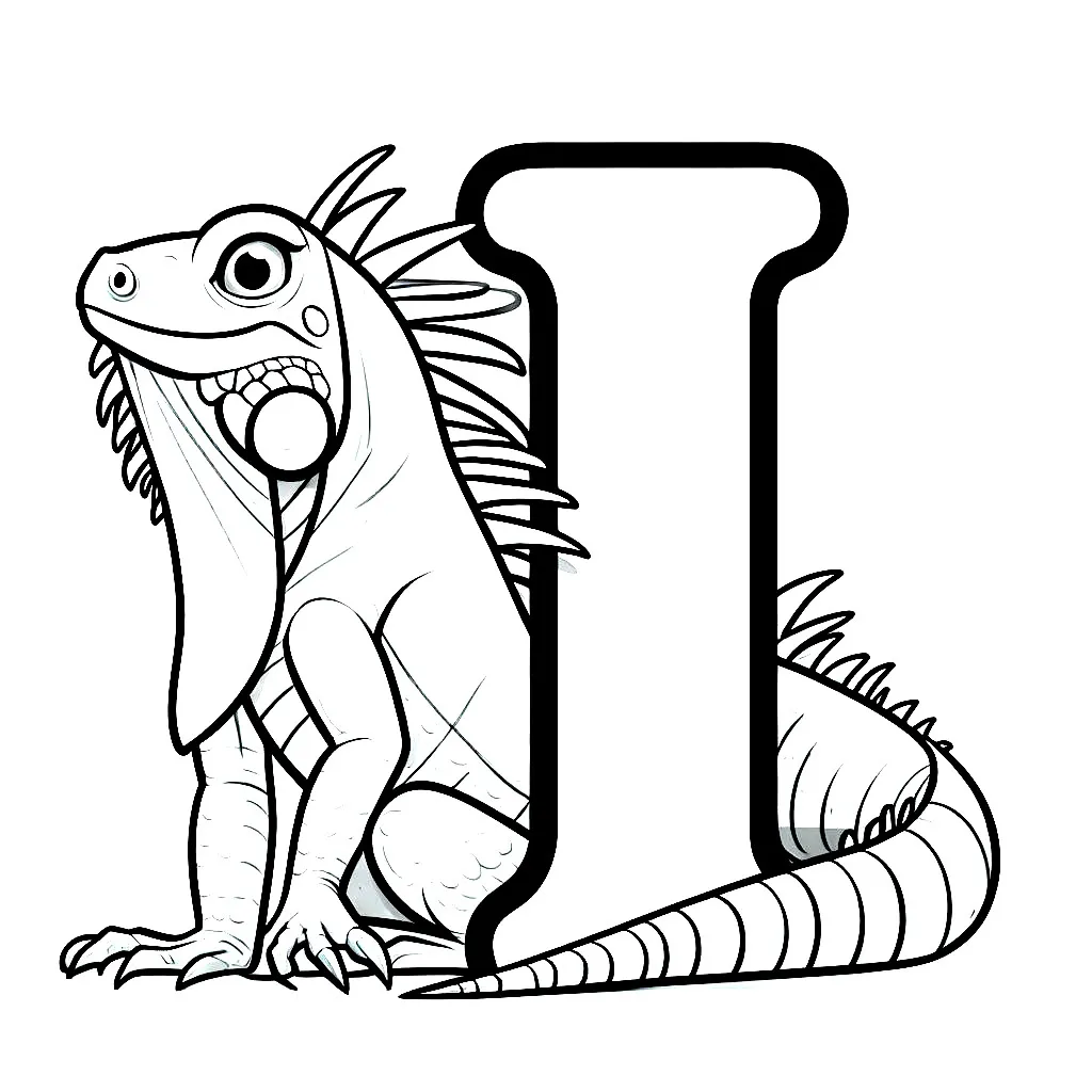 Iguana with letter I 🦎I Coloring Page