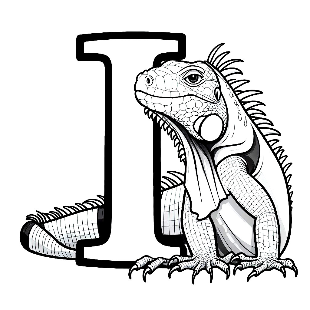 Iguana with letter I 🦎I Coloring Page
