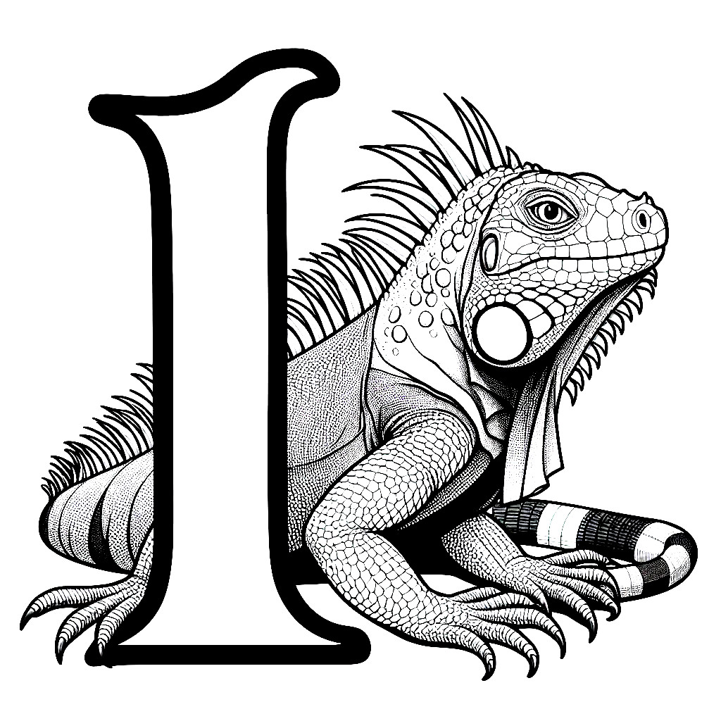 Iguana with letter I 🦎I Coloring Page