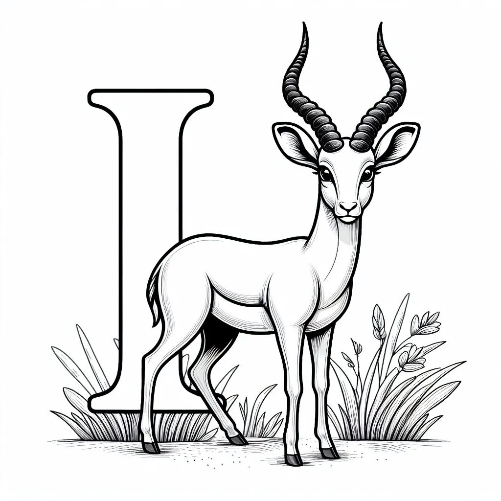 Impala with letter I 🦌I Coloring Page