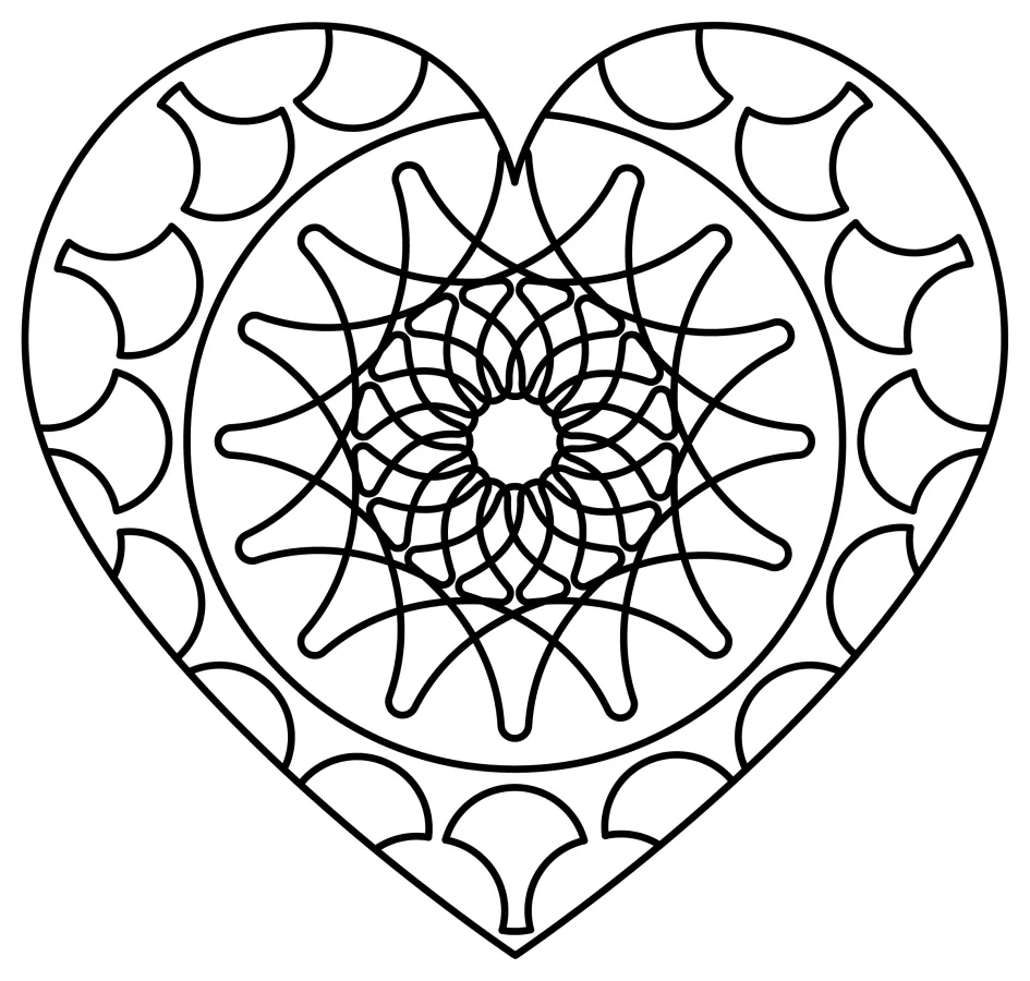 Intricate Heart Pattern with Symmetrical Design 💖❤️🌹 Coloring Page