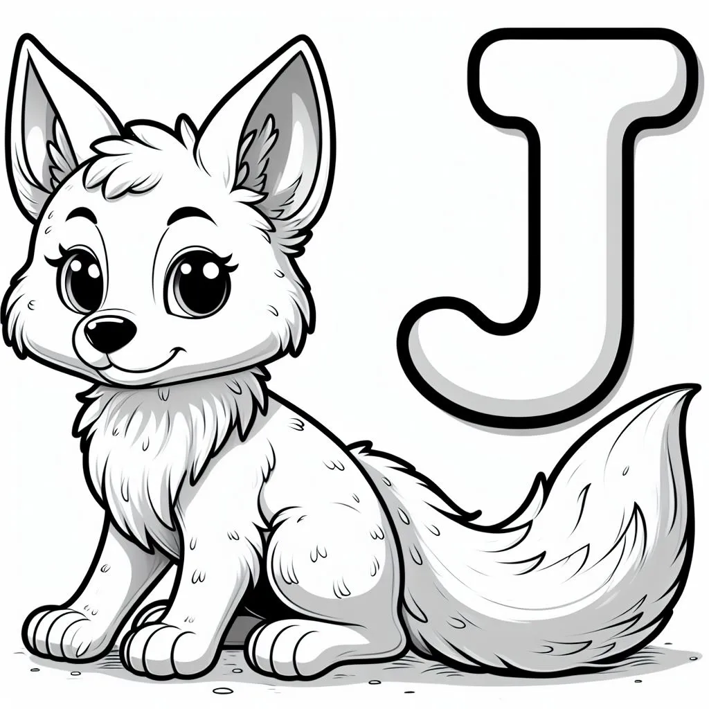 Jackal and Letter J 🐺🔠 Coloring Page