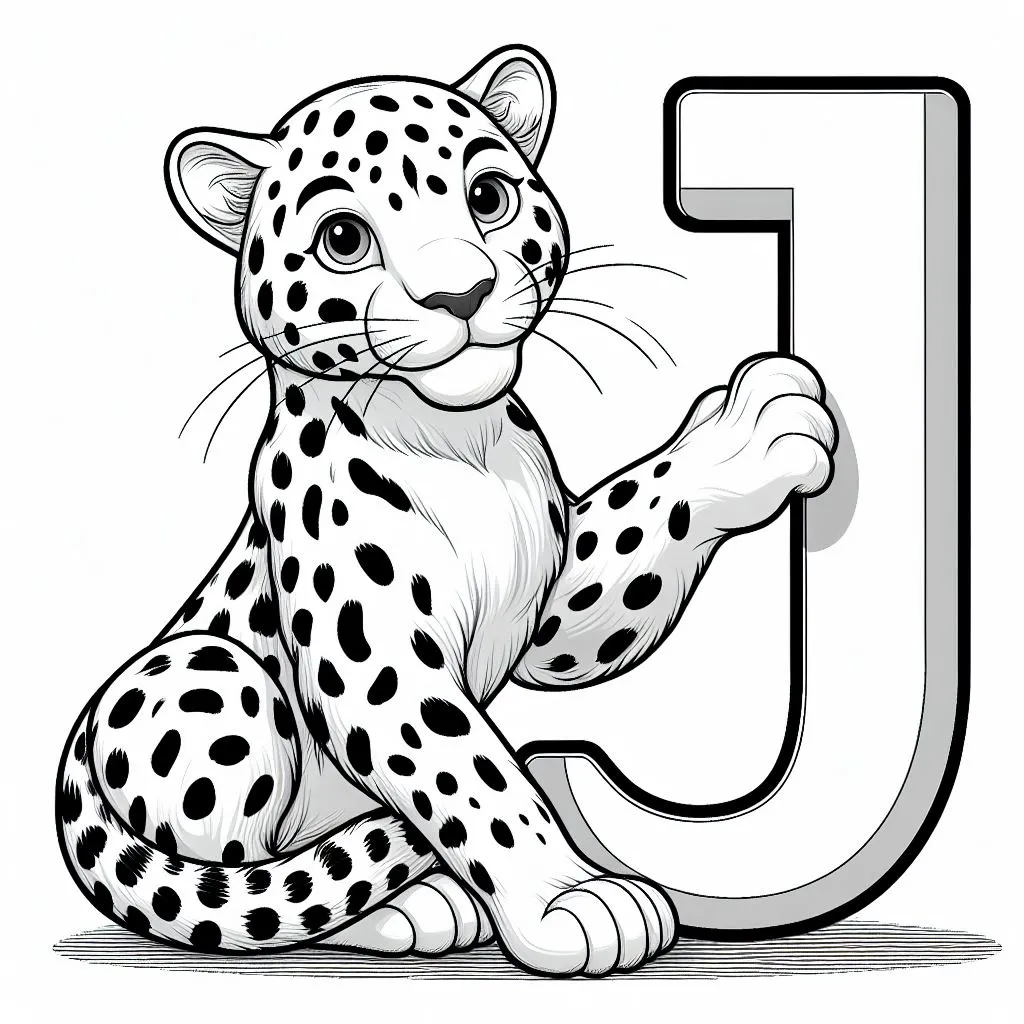 Jaguar and Letter J 🐆🔠 Coloring Page