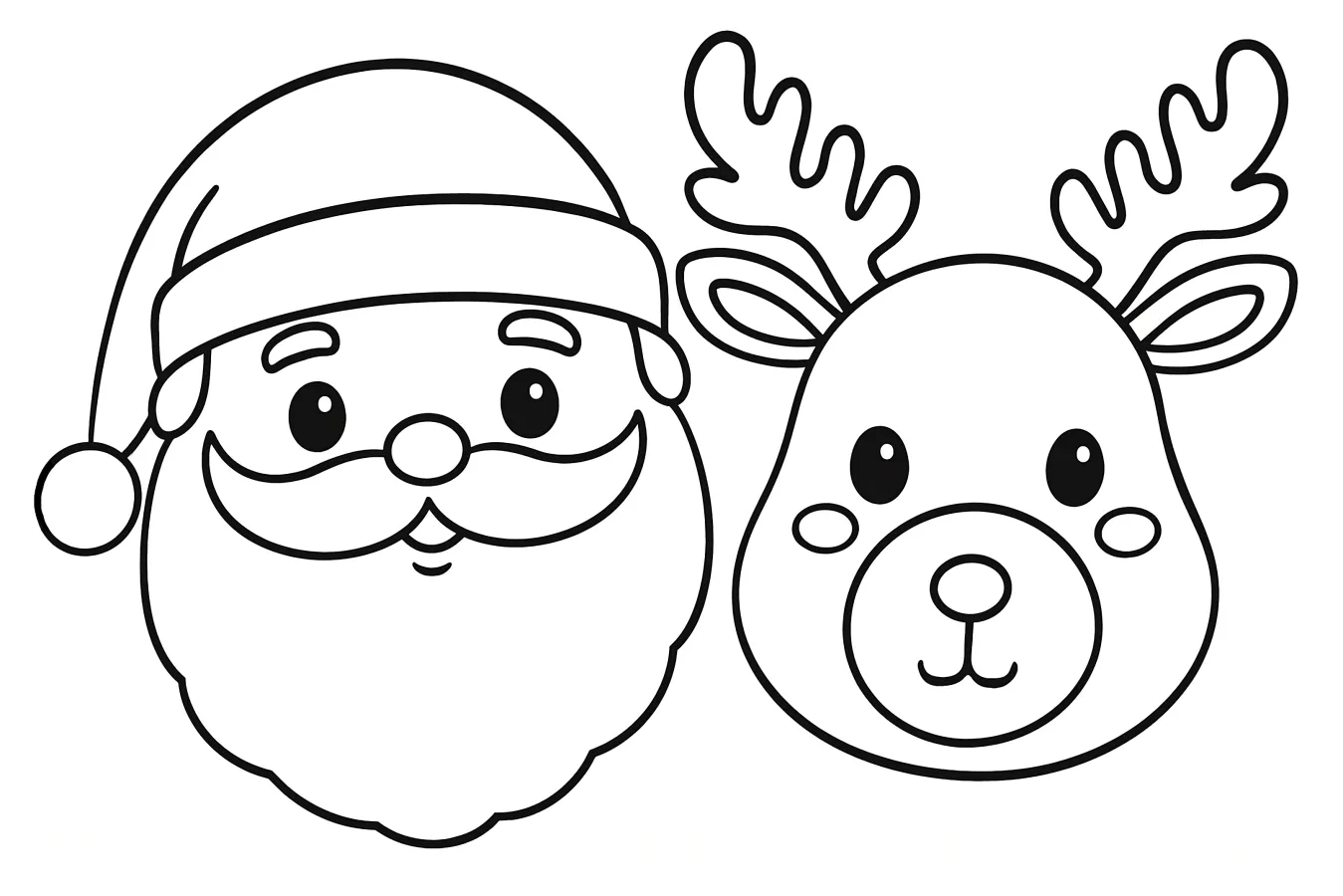Jolly Santa and Happy Reindeer with Antlers 🎅🦌🎄 Coloring Page