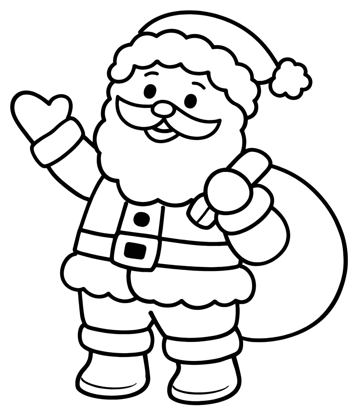Jolly Santa Claus with His Bag of Gifts 🎅🎄🎁 Coloring Page