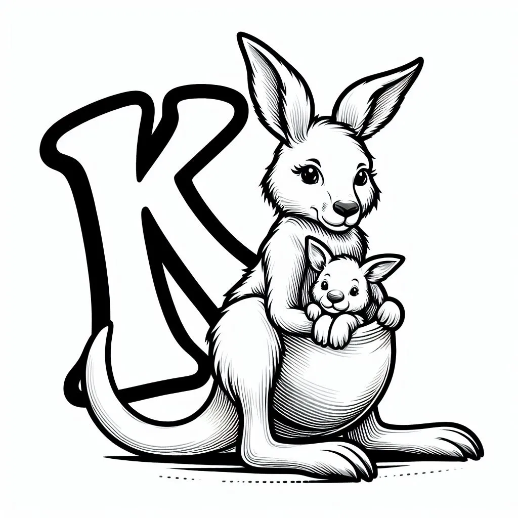Kangaroo with Letter K 🦘🔠 Coloring Page