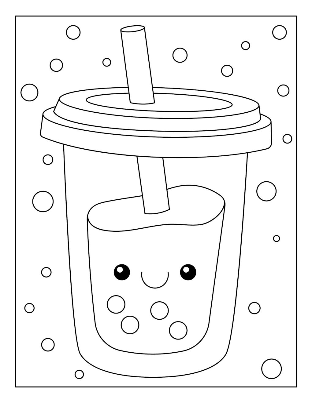 Kawaii Bubble Tea 🥤 Coloring Page