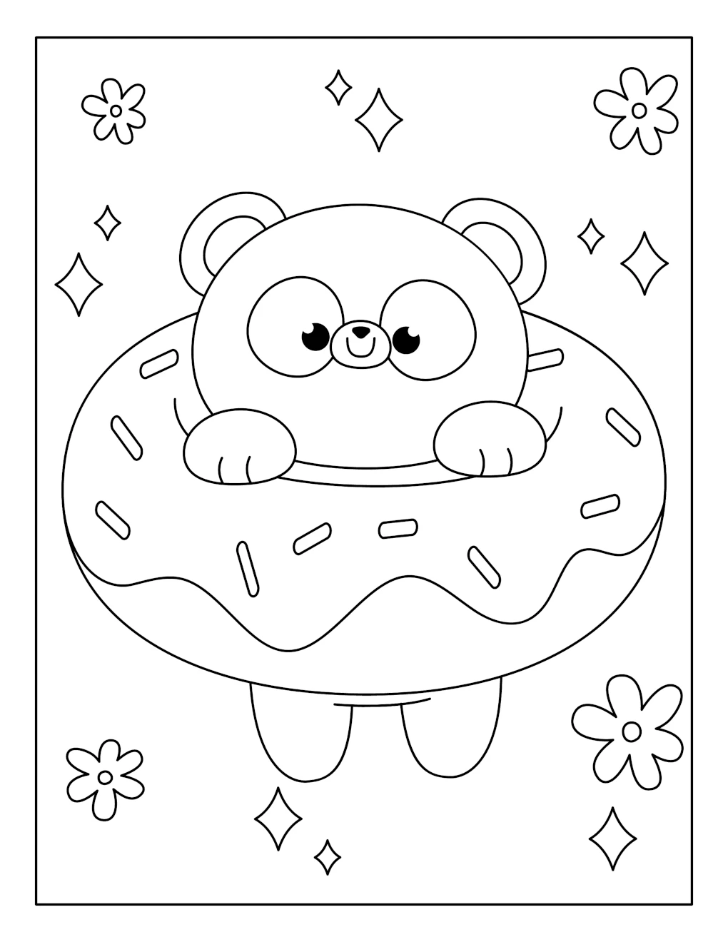 Kawaii Donut with a Cute Panda Inside 🍩🐼✨🎉 Coloring Page