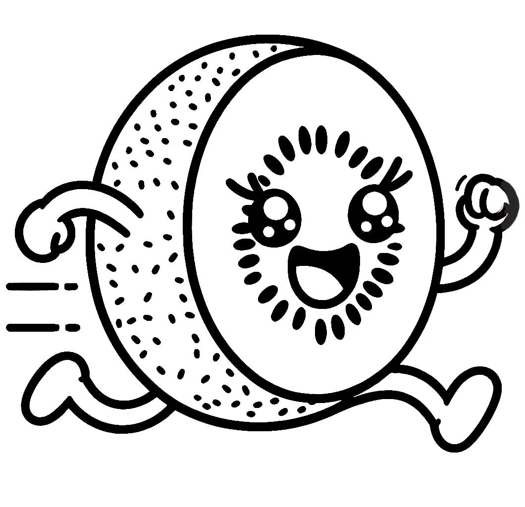 Kawaii Kiwi Fruit Running 🏃‍♂️🍃✨ Coloring Page