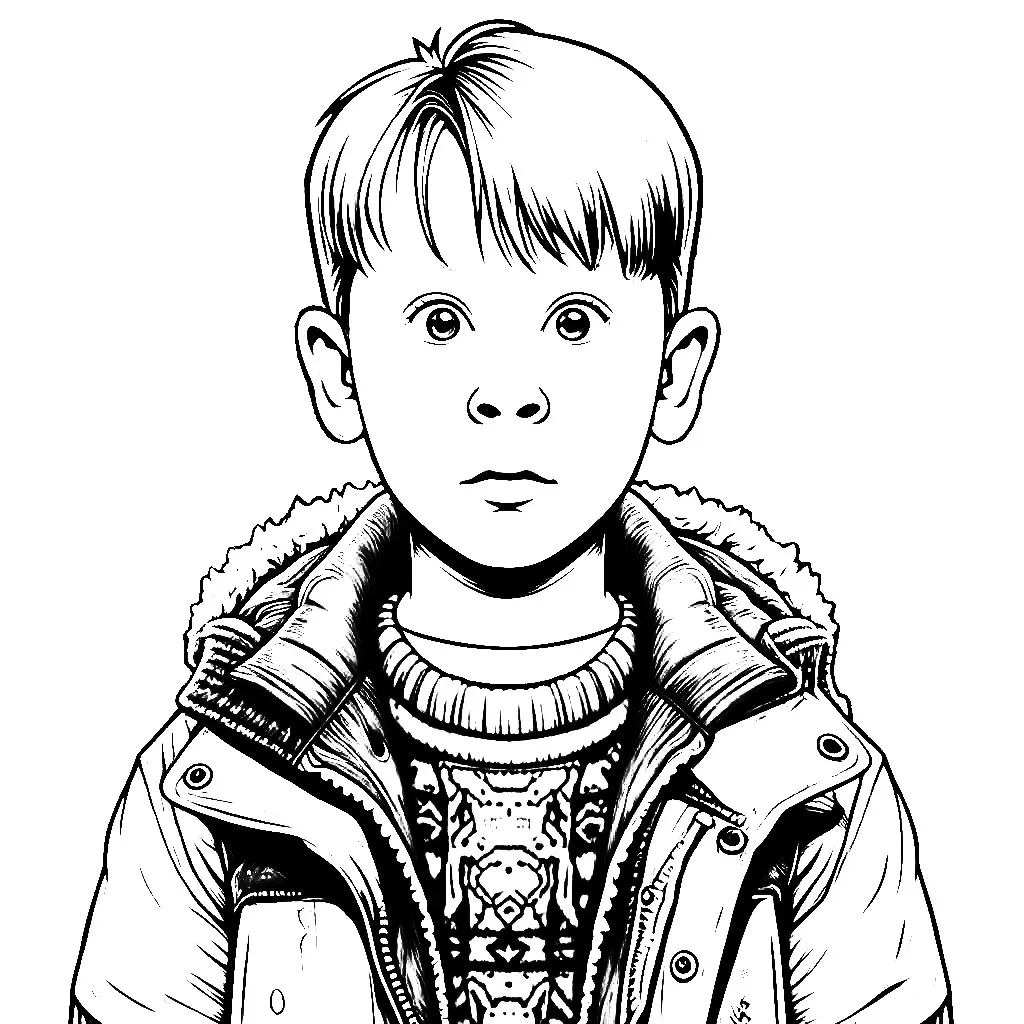 Kevin from Movie Home Alone Looking Scared 🎬😱😨 Coloring Page