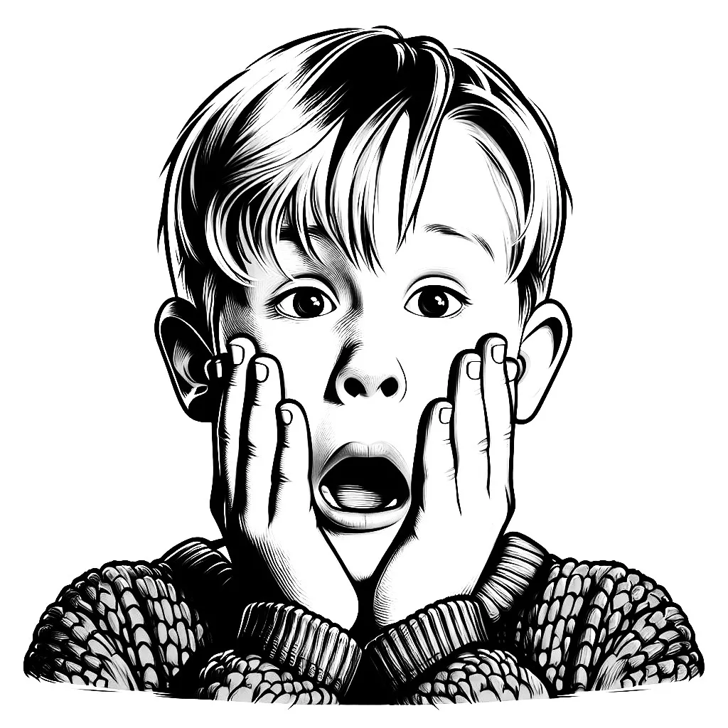 Kevin from Movie Home Alone Screaming 🎬😱😨 Coloring Page