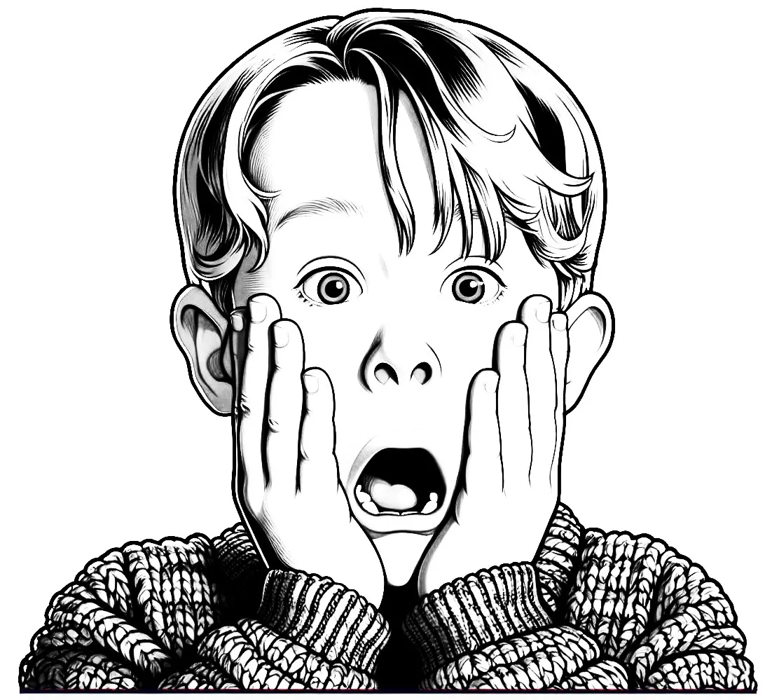 Kevin from Movie Home Alone Screaming 🎬😱 Coloring Page