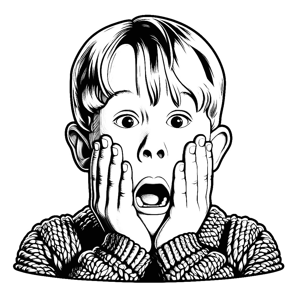 Kevin from Movie Home Alone Screaming 🎬😱😨 Coloring Page
