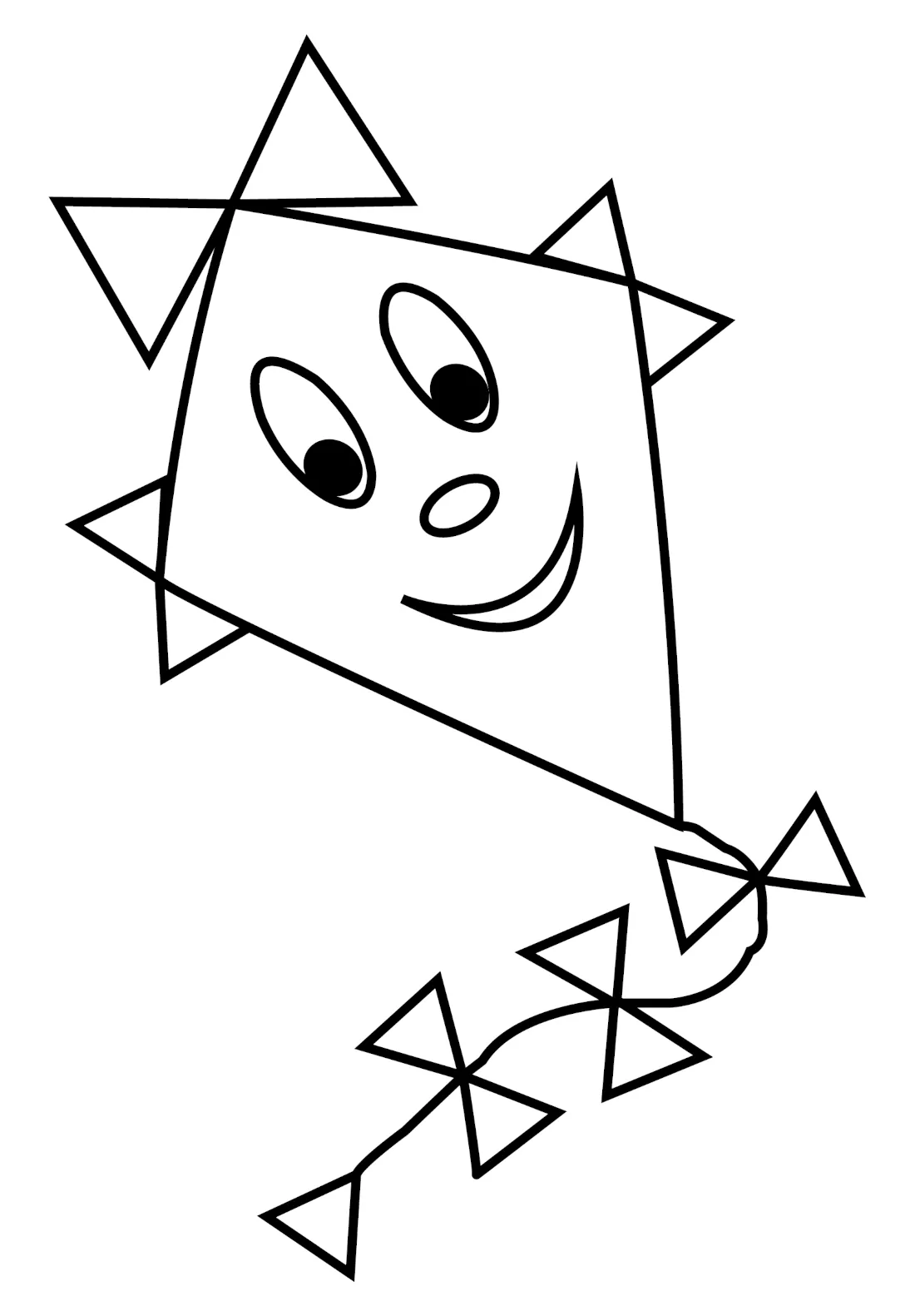 Kite with Happy Face and Cute Bows on the String 🪁😊🎀 Coloring Page