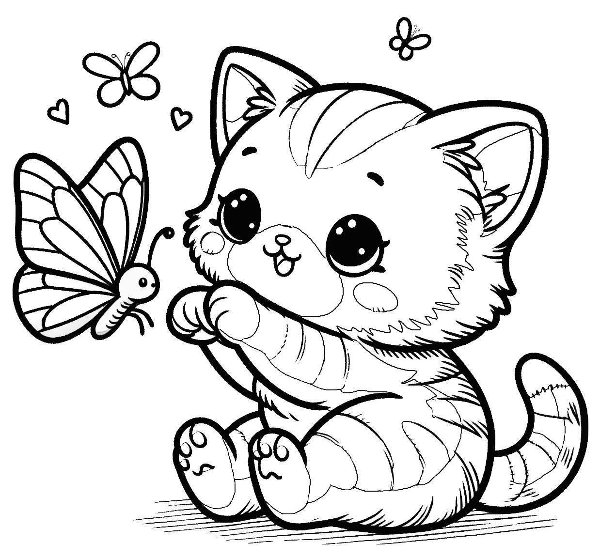 Kitten Playing with Butterflies 🐱🦋😺 Coloring Page