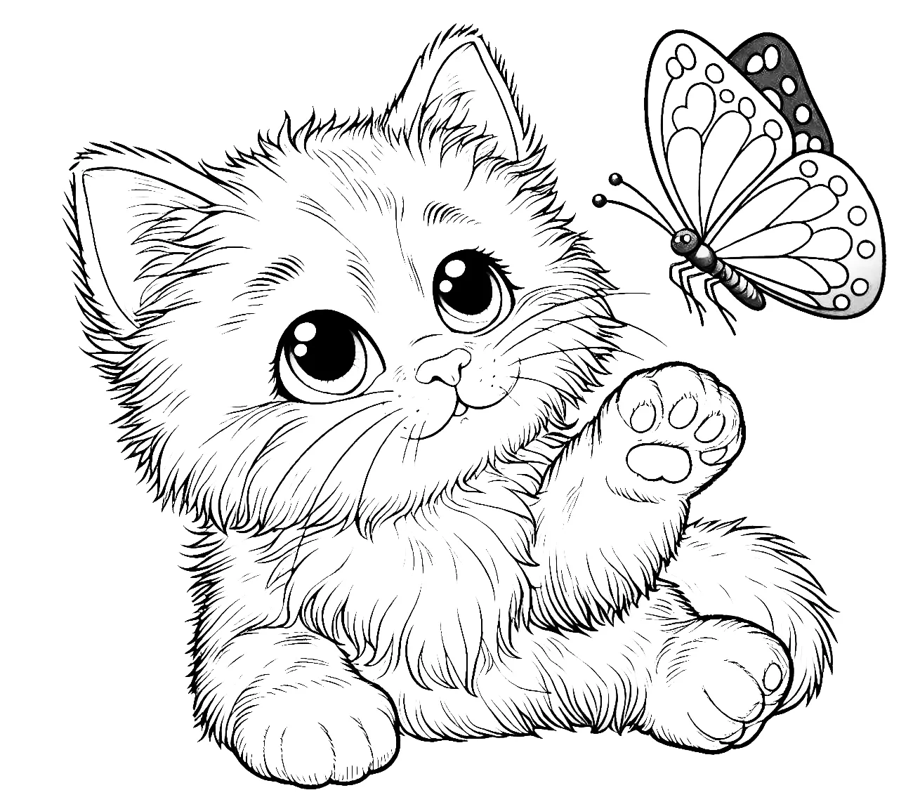 Kitten Playing with Butterfly 🐱🦋😺 Coloring Page