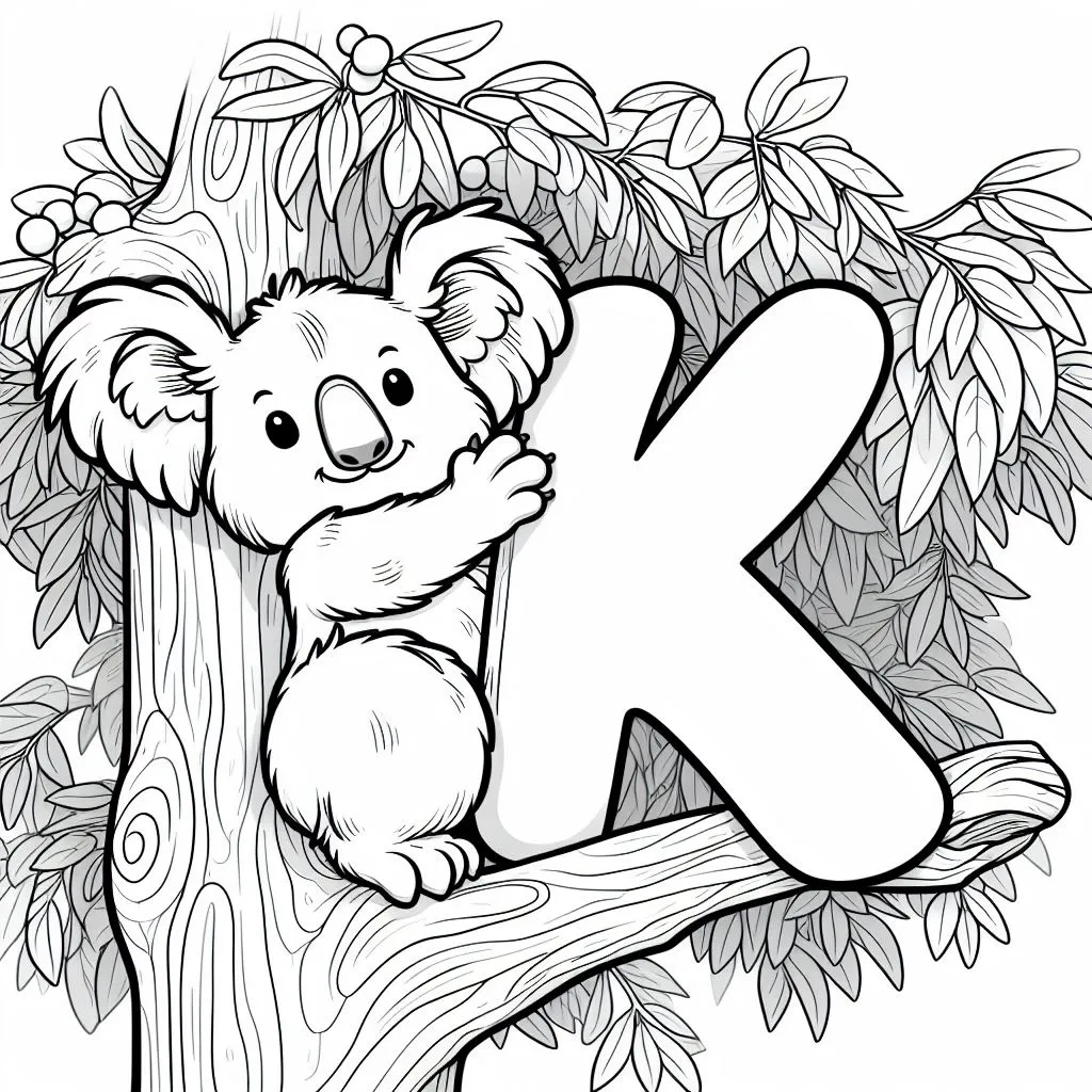 Koala with Letter K 🐨🔠 Coloring Page