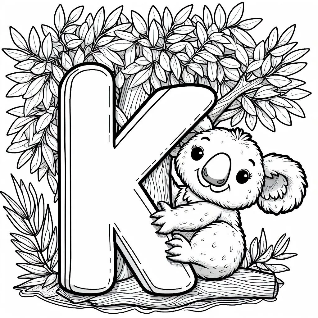 Koala with Letter K 🐨🔠 Coloring Page