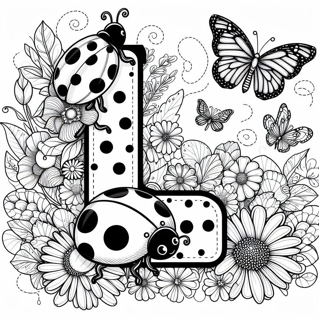 Ladybugs with Letter O 🐞🔠 Coloring Page
