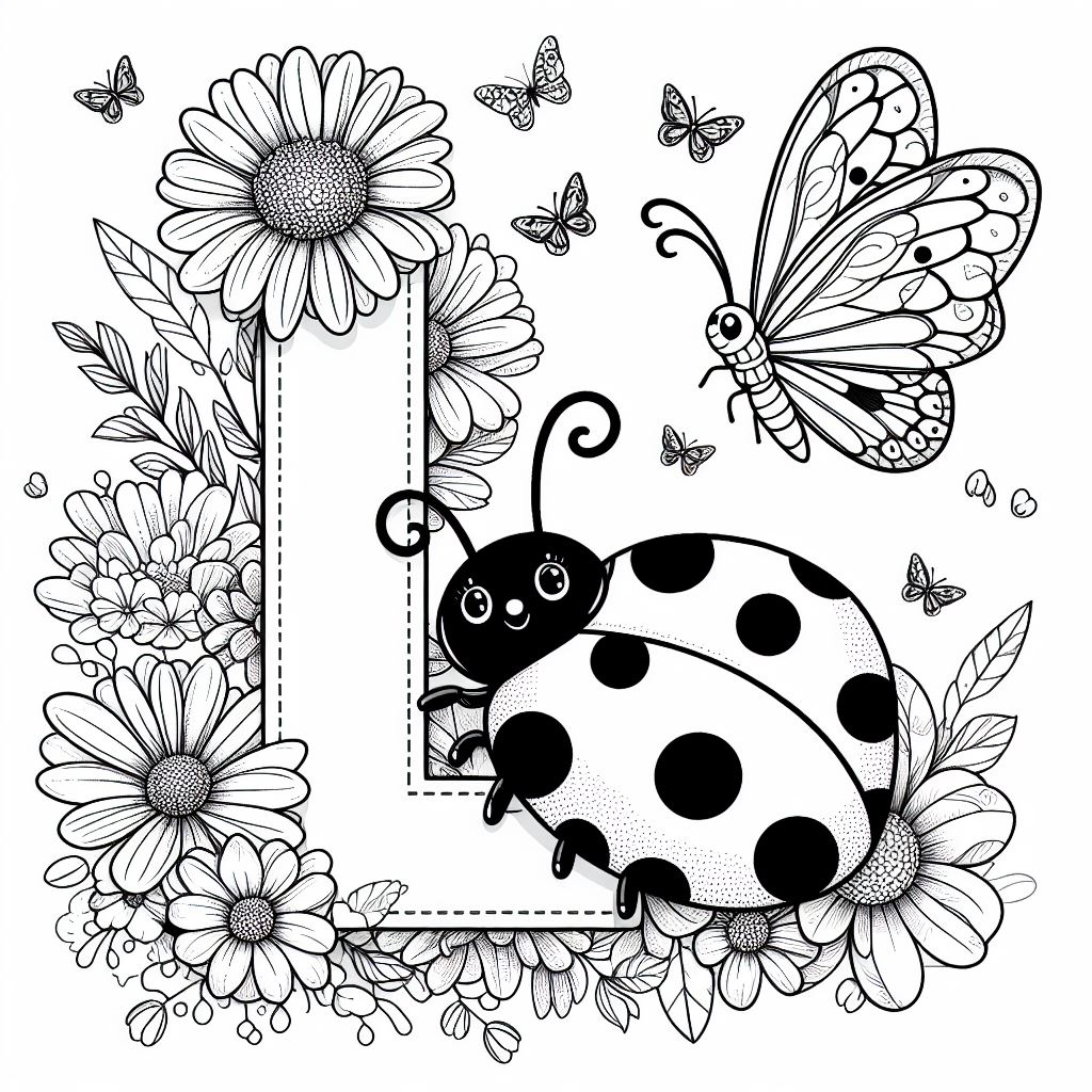 Ladybugs with Letter L 🐞🔠 Coloring Page