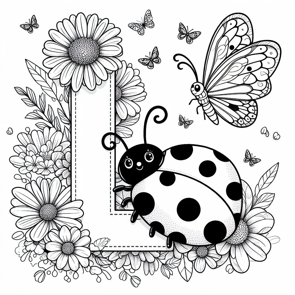 Ladybugs with Letter L 🐞🔠 Coloring Page