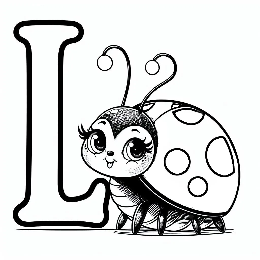 Ladybugs with Letter L 🐞🔠 Coloring Page
