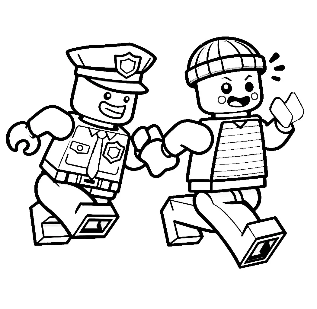 Lego Policeman Chasing Thief 🚓🕵️‍♂️👮‍♂️ Coloring Page